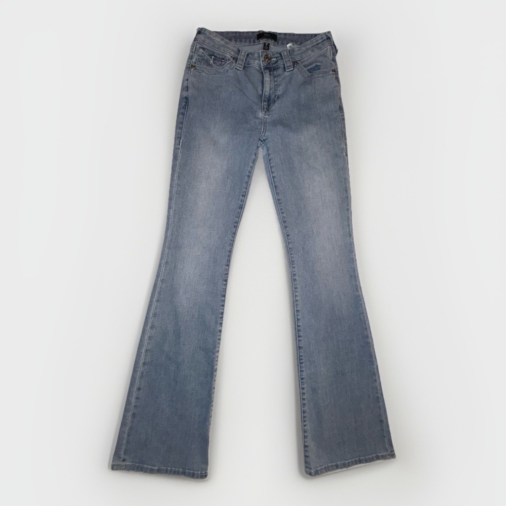True Religion Womens Becca Mid Rise Flap Bootcut Jeans 27x31 Light Blossom Wash‎